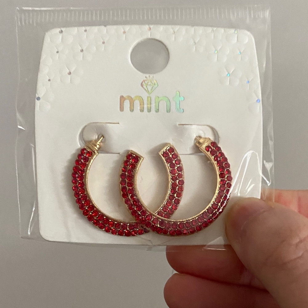 Mint Ruby Red Sparkling Hoops